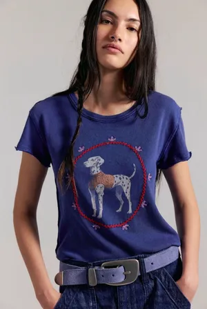 Free People We The Free Fur Friend Tee Dalmatian Navy Blue Size Large Worn Once! thumbnail 1