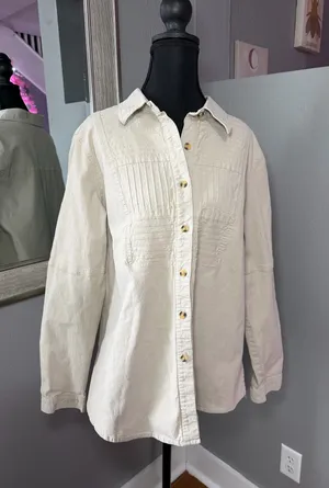 Denim & Co White Button Down Shirt Size 1X.  thumbnail 1
