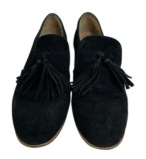Steve‎ Madden 9.5 Create Tasseled Loafers Black Suede Leather Slip On Almond Toe thumbnail 1