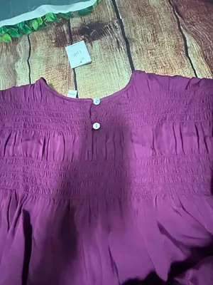 NWT J. Jill Satin Smocked A line Top In Pink Saphire Size L thumbnail 5