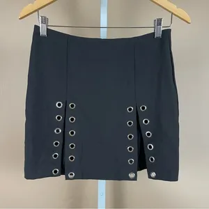 Women's Large Goth Grunge Slit Metal Grommets Mini Skirt thumbnail 1