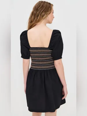 NWT Madewell Smocked Puff Sleeve Mini Dress black XXS Cottagecore thumbnail 2