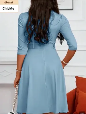 ChicMe Light Blue Belted Midi Dress with Front Zip Detail thumbnail 3