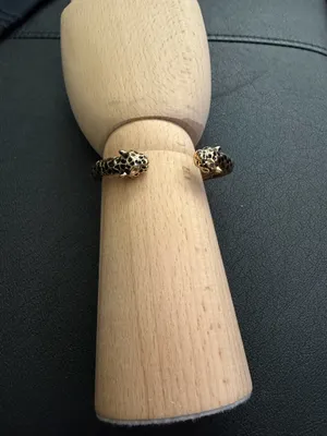 Leopard Head Hinged Cuff Bracelet Gold Tone panther face to face enamel crystal cheetah statement thumbnail 5
