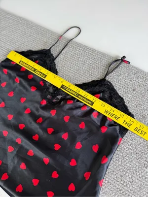 Vintage La Monette Black Lace Satin Camisole with Red Heart Print Size Medium thumbnail 5
