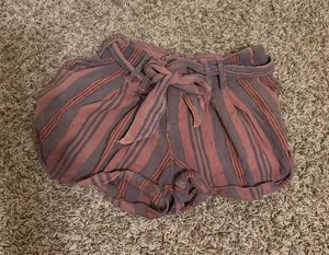 Free People Striped Shorts Size 2 Orange Purple 100% Cotton Tie Belt Pockets thumbnail 1