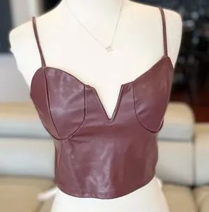Charlotte Russe Burgundy Faux Leather Corset Crop Top thumbnail 1