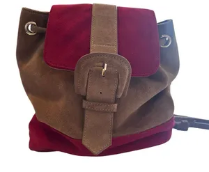 House of Harlow 1960 Juda Mini Backpack Suede Adjustable Straps Red‎ & Brown thumbnail 1