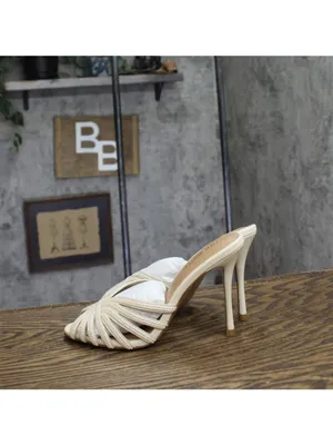 NWT Steve Madden Beaded Stiletto Heel Peep Toe Dress Sandals Ivory Off White 7M thumbnail 2