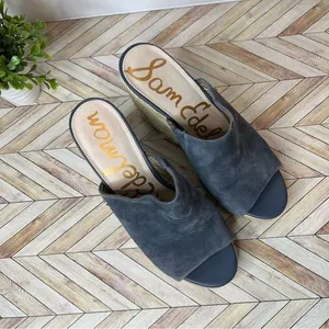 Sam Edelman | women blue suede open toe wedged heels thumbnail 1