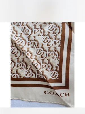 Coach CCH STK Logo Print Silk Square Scarf 33.5" x 33.5" brown tan cream NEW thumbnail 3