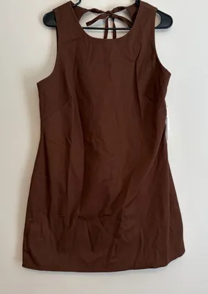 NWT 1.STATE L Brown Cotton Sleeveless Tie Open Back Dress Statement Date Sheath thumbnail 1