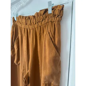ZARA Tobacco Brown Wide Leg Paperbag Waist Cropped Pants High Rise Patch S thumbnail 4