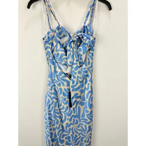 Lulus Midiana Light Blue Abstract Floral Tie Back Midi Dress Party Satin XS NWT thumbnail 12
