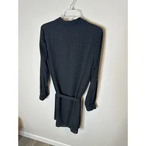 LOFT Black Polka Dot Shirt Dress Belted Long Sleeve Womens Size 8‎ thumbnail 4