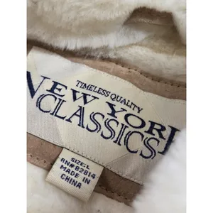 NEW YORK CLASSICS Tan Plush Lined Hood Genuine Suede Leather Coat Jacket Large thumbnail 5