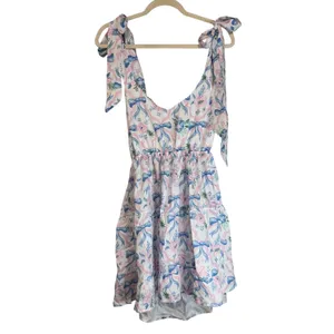 Simply Southern Bow Floral Mini Dress Tie‎ Shoulder Back Cutout Size Large thumbnail 8