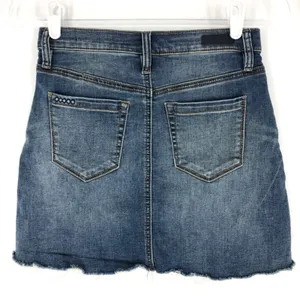 BlankNYC Faded Light Wash Denim Skirt A-Line‎ Raw Hem Mini Skirt Size 25 thumbnail 3