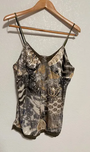 Xhilaration Y2K Vintage XL Satin Camisole Top Brown Paisley Print Lace thumbnail 1
