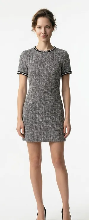 Zara Gray and Black Tweed-Effect Mini Dress thumbnail 1
