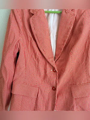 7th Avenue New York & Company Gingham 2-Button Blazer Red White Size 12 Y2K thumbnail 2