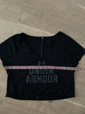 Under Armour Women’s Black Mesh Crop Top V Neck Short Sleeve Athletic S M thumbnail 5