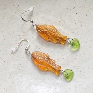 quality Czech glass beads fish/ leaf boho unique dangle earrings🐟 thumbnail 2