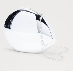 Polished Silver Dome Clutch with Chain Strap thumbnail 1