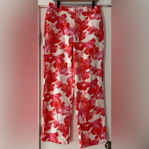Wayf Brielle Floral Pants Red and Pink Straight Leg Pants‎ Size Medium NWT thumbnail 3