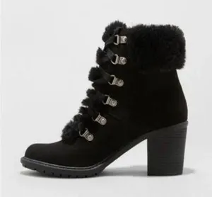A New Day Larina Black Faux Fur Heeled Ankle Boots thumbnail 1