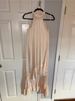 Mable Satin Halter Neck Champagne Color High-Low Dress - Size Medium thumbnail 2