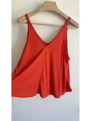 Free People Dani Swing Tank Top Bella Rosa Coral Ribbed V Neck Medium M thumbnail 6