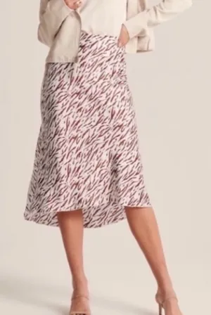 Abercrombie & Fitch Animal Print Zeba Satin Midi Skirt Women’s XS Cream Brown thumbnail 1
