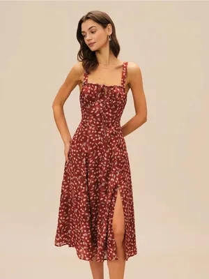 Rihoas Wine Red Floral Slip Midi Dress thumbnail 3