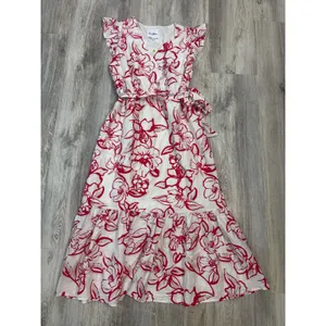 Sam‎ Edelman Petal Sketch V-Neck Maxi Dress Red White Floral Ruffle Size 10 NEW thumbnail 5