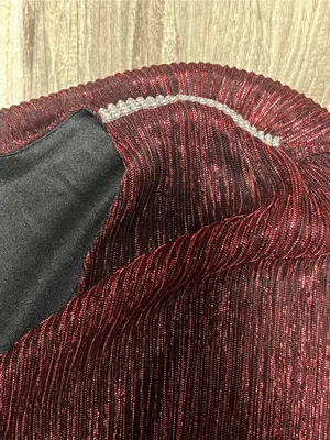 MSK Metallic Pleated Blouson Dress XL Red Black Shimmer Rhinestone Accent thumbnail 3