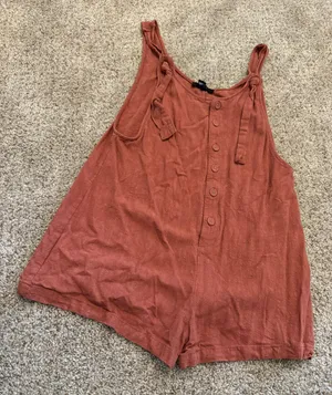 Rust Orange Linen Romper thumbnail 3