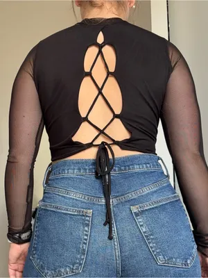 Windsor black mesh crop top thumbnail 2