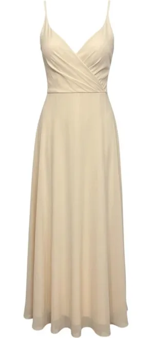 Azazie Champagne Chiffon V-Neck Maxi Dress A2 Bridesmaid Formal Low Back thumbnail 1