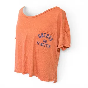 PINK Victoria’s Secret Cropped Gators Do It Better Short Sleeve Shirt Orange Med thumbnail 4