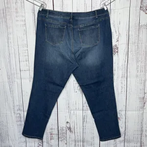 Avenue Denim Sz 22 Blue Denim Patchwork Embellished Distressed Girlfriend Jeans thumbnail 2
