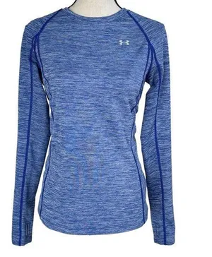 Under Armour Small Fitted Cozy Crew Top Cold Gear Thumbholes Stretch Blue Womens thumbnail 1