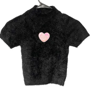 Dolls Kill x Bratz Size XS Black Eyelash Pink‎ Heart Short Sleeve Knit Top thumbnail 1