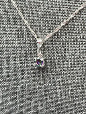 Sterling Silver Very Pretty Multi-green Crystal 925 Signed Pendant/ Silver plated Chain thumbnail 8