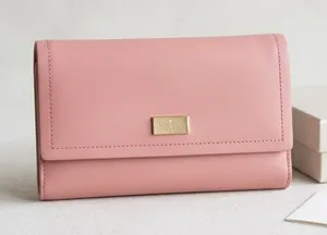 Kate Spade Wallet Women OS Pink Leather‎ Bifold Phone Case Clutch Burgundy thumbnail 1