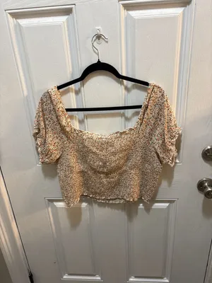 Aerie Floral Smocked Puff Sleeve Crop Top Size XL thumbnail 5