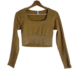 OFFLINE by Aerie Women's Ribbed Long Sleeve Crop Top Mustard Yellow M thumbnail 1