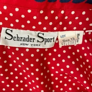 Vintage Abe Schrader Sport Red White Polka-Dot Belted Midi Shirt Dress thumbnail 5