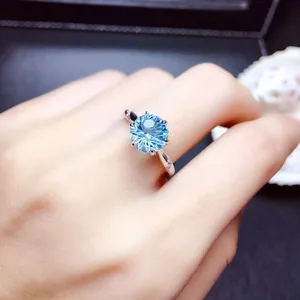 18K White Gold Plated Adjustable Blue Crystal Aquamarine Sapphire Ring for Women thumbnail 5