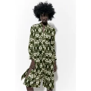 Zara Green Tie Dye Printed Button Front Midi Maxi Tunic Dress Cover Up Small NEW thumbnail 2